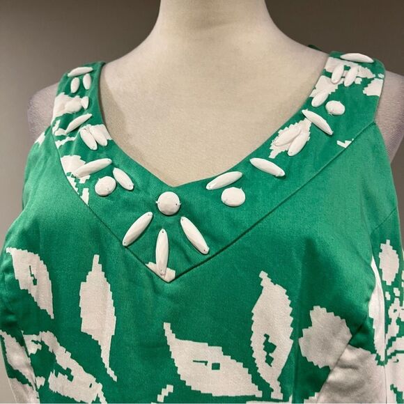 Studio I Floral Green and White Sleeveless v-neck formal Dress size 14 - Picture 2 of 14